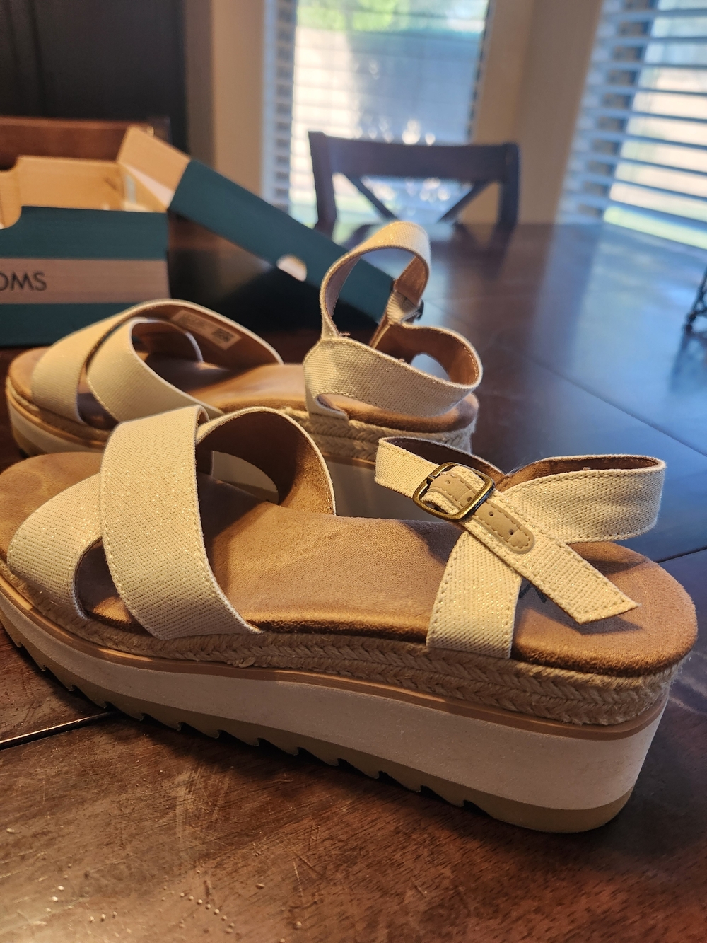 TOMS Cream Canvas Platform Espadrille Sandals